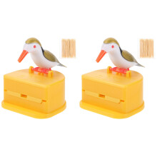 2Sets Yellow Plastic Press-Type Cartoon Bird Toothpick Holder with Lid