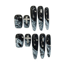 (XS) 10Pcs Stylish Coffin Nails w/ Metal Inlay for Women