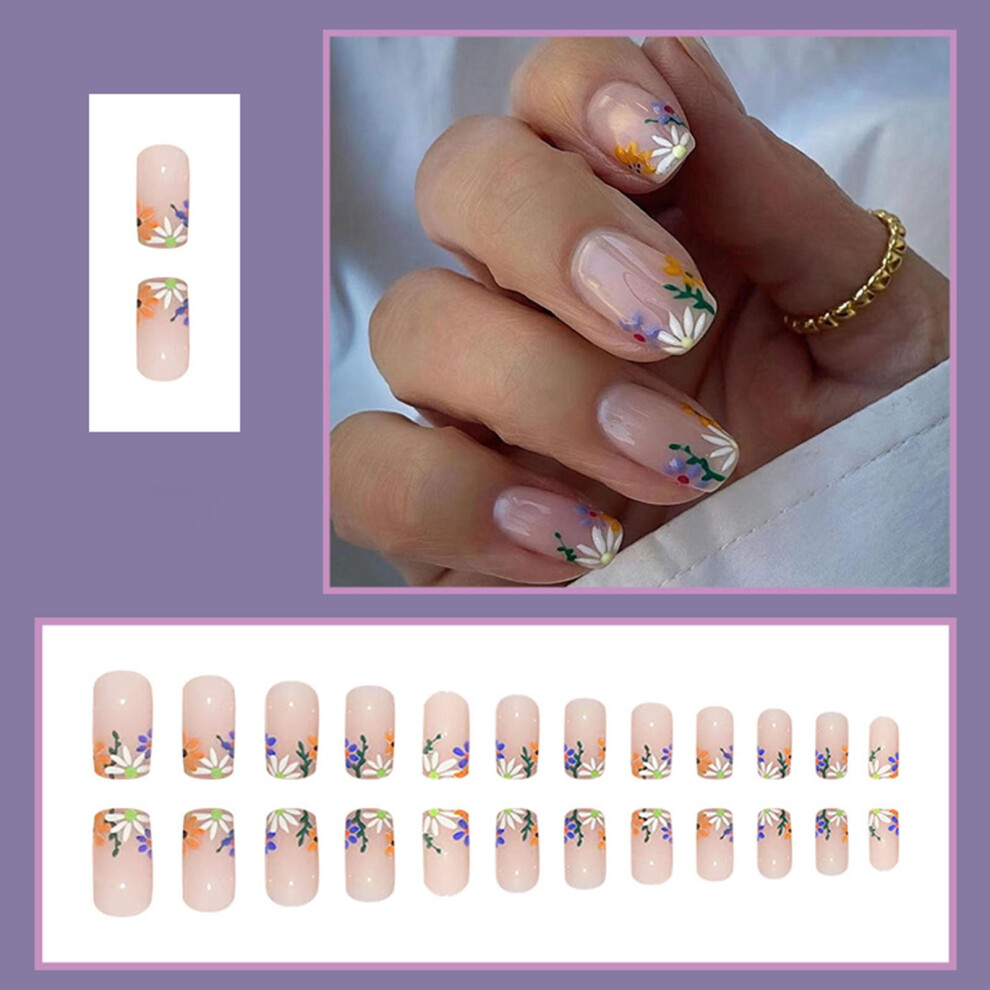 Zhouq-Outdoors 24Pcs Floral Acrylic Nails Spring Manicure Kit