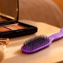 (Purple with boar bristle) Boar Bristle Hair Brush for Women 18cm Scalp Massage Comb