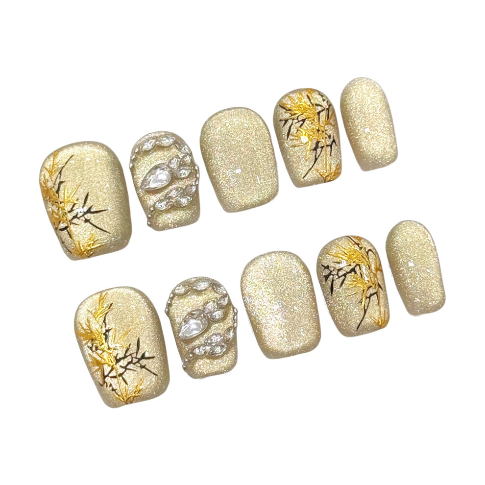 Dachuang Beauty Yellow (Xs) 10Pcs Chinese Square False Nails Salon Supply