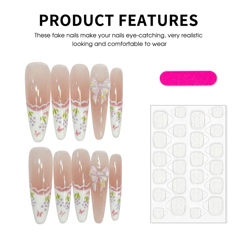 Dachuang Beauty (Xs) 10Pcs Bowknot Fake Nails - Hand-Painted Manicure Tips