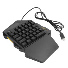 Mechanical One Handed Keyboard RGB Lighting, Spill Proof Gaming Keypad with Curved Layout, Wrist Pad & Multi Function Keys for PC Gaming Setup