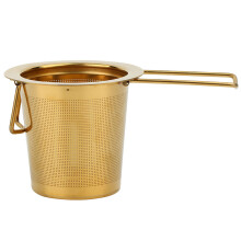 Fine Mesh Stainless Steel Tea Infuser Gold Tone, Loose Leaf Tea Steeper Reusable Baking Accessories With Lid Foldable Handle Bright Color Eco