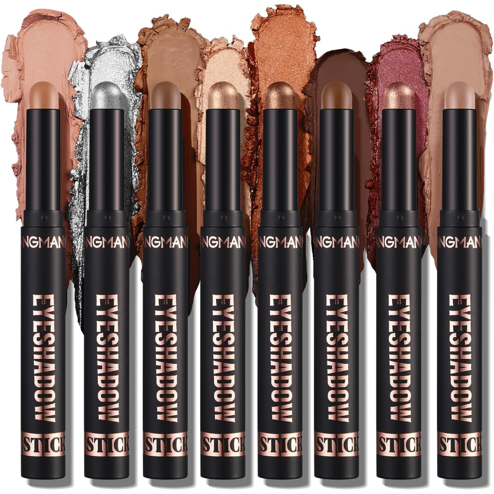 Gogerstar (A) 8Pcs Eyeshadow Stick Soft Creamy Matte Shimmer Eye Shadow Pencil Crayon Highlighting Pigmented Shiny Eyeshadow Pencil Waterproof Classy Shimmer