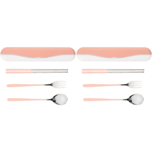 2Ensembles Ensemble Fourchette Baguettes Acier Rose Pour Voyage