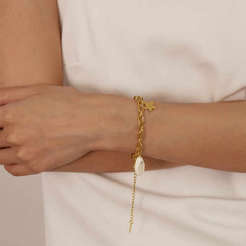 Starfish Shell Bracelet, Adjustable Beach Jewelry