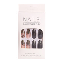 Halloween Pink Black Almond Fake Nails, Odorless