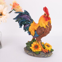 Small Garden Rooster Sculpture Outdoor Decor Red Brown Model Statue