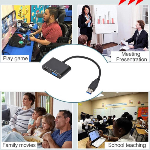 2-in-1 USB HDMI VGA Adapter 1080p 2