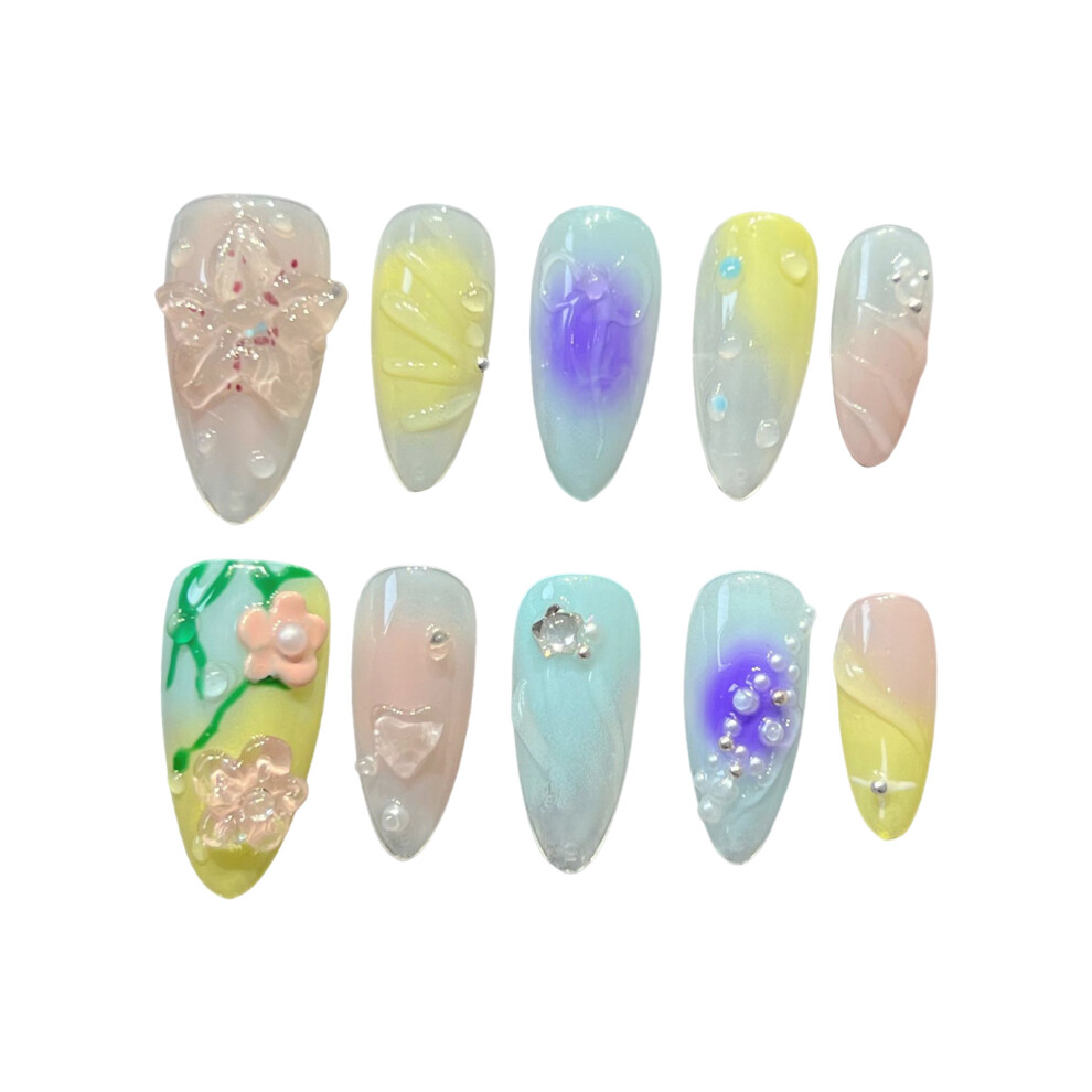 Dachuang Beauty (Xs) Stage Almond Press-On Nails - Smudge Style, Easy Wear