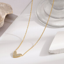 (Necklace) CZ Heart Necklace & Bracelet Set, Stainless Steel
