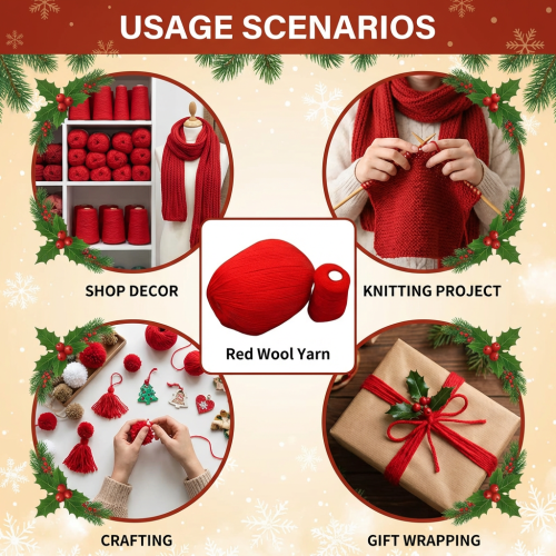 (12 Bright Red) Anti-Pilling Wool Yarn for Knitting
