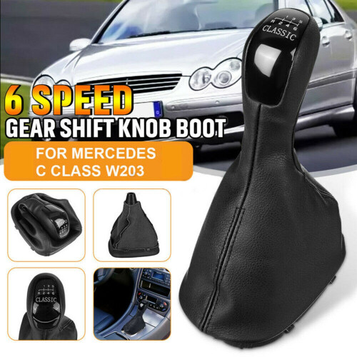 6 Speed Gear Shift Knob PU & Boot Cover Black for - C Class W203 2000-2006 1