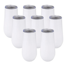 8Packs Stemless Champagne Flutes Wine Tumbler, 6 OZ Double-Insulated Wine Tumbler with Lids Cocktail Cups White