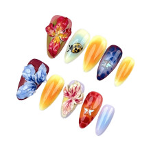 (L) Ladybug Printed False Nails, Zero Pressure, 50pcs