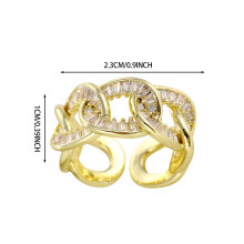 (Gold) Rhinestone Hollow Open Ring - Adjustable Alloy Jewelry Gift