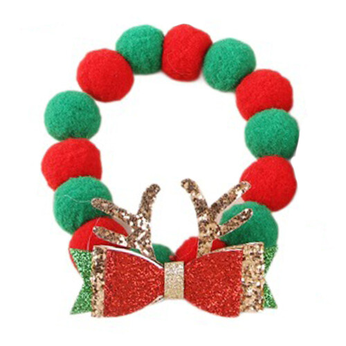 (M) Festive Pet Collar - Red & Green Bow Tie 1