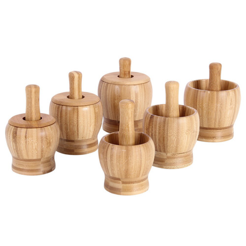 2Pcs Bamboo Garlic Grinder Pot and Pestle Set Ergonomic Kitchen Tool 2