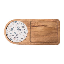 Multi Purpose Food Serving Tray Natural Wooden Plate with Detachable Cup Holder Elegant Snack Dessert Display Dish for Home Restaurant Use