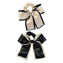 (2pcs beige black) Premium Thick Bowknot Scrunchies - Soft Hair Bands