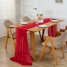 Blød chiffon borddekoration i forskellige farver, premium polyester bordløber til bryllupsreception, der også fungerer som rustikt boho køkken