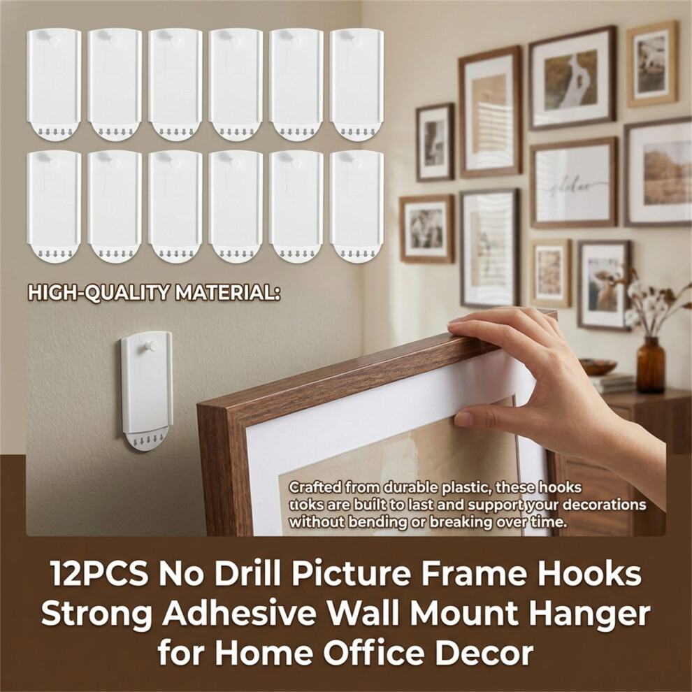 12Pcs Adhesive Wall Hooks - No Drill Frame Hangers 6425207655589