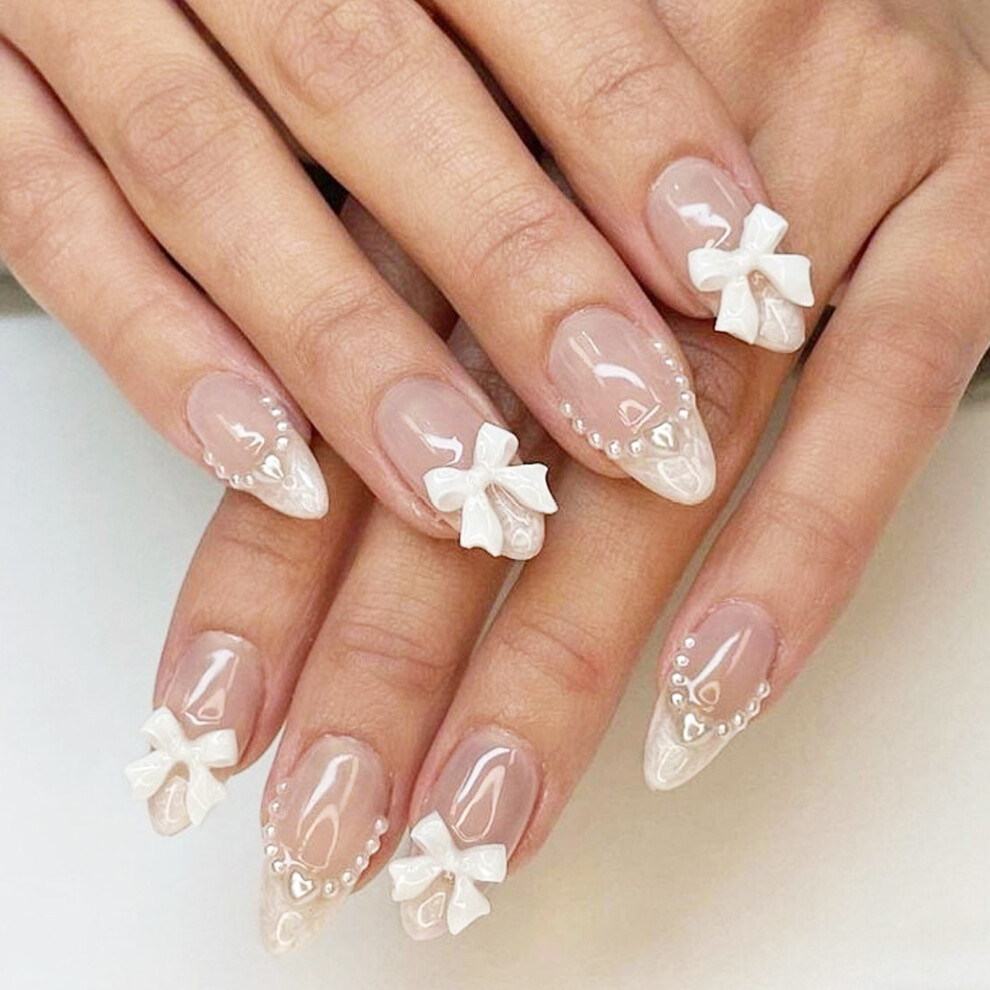 Creation-3C Pearl French Almond Fake Nails For Women