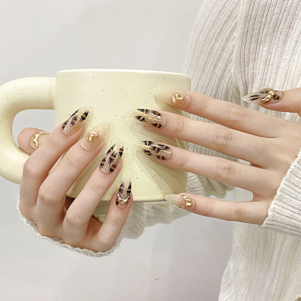 Dcph-Clothing (Xs) Glossy Leopard Print False Nails For Daily & Parties