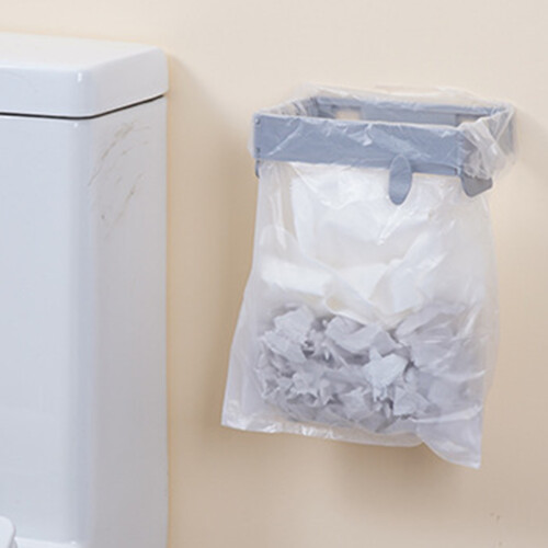 (Gray) Wall Mount Foldable Trash Bag Holder - Space Saving 1