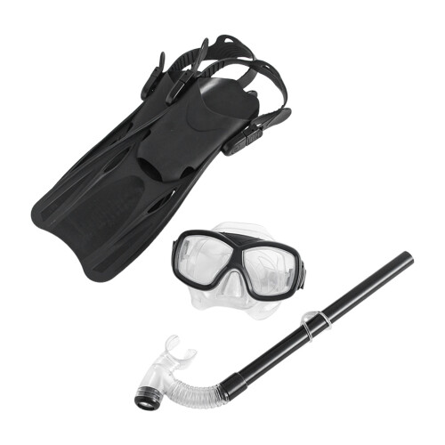 (Black, M) Diving Mask Snorkel Fins Set - Multicolor
