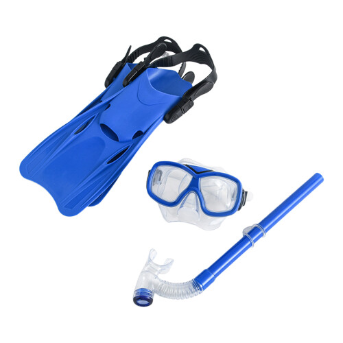 (Blue, M) Diving Mask Snorkel Fins Set - Multicolor
