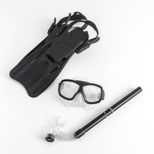 (Black, M) Diving Mask Snorkel Fins Set - Multicolor 1