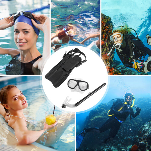 (Black, M) Diving Mask Snorkel Fins Set - Multicolor 2