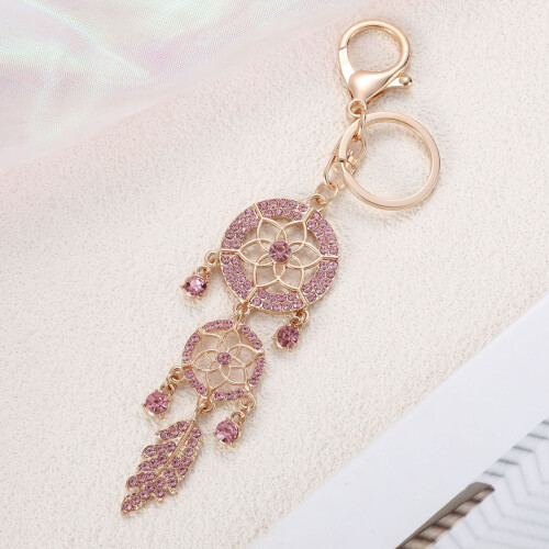 (Pink) Rhinestone Dream Catcher Keychain - Holiday Gift 1