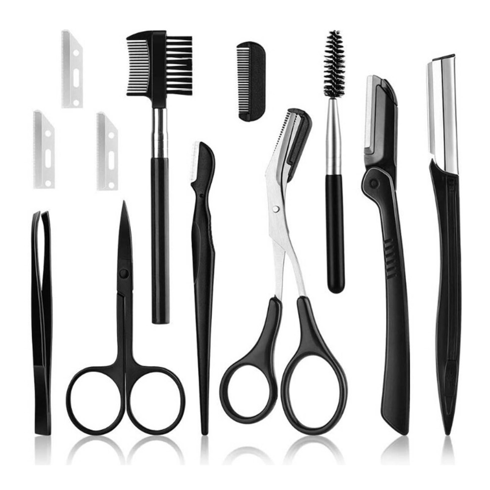 Complete Eyebrow Grooming Kit for Women Men Includes Foldable Razor with Comb Slant Tweezers Eyebrow Scissors Precision Blades and Ergonomic Non Slip