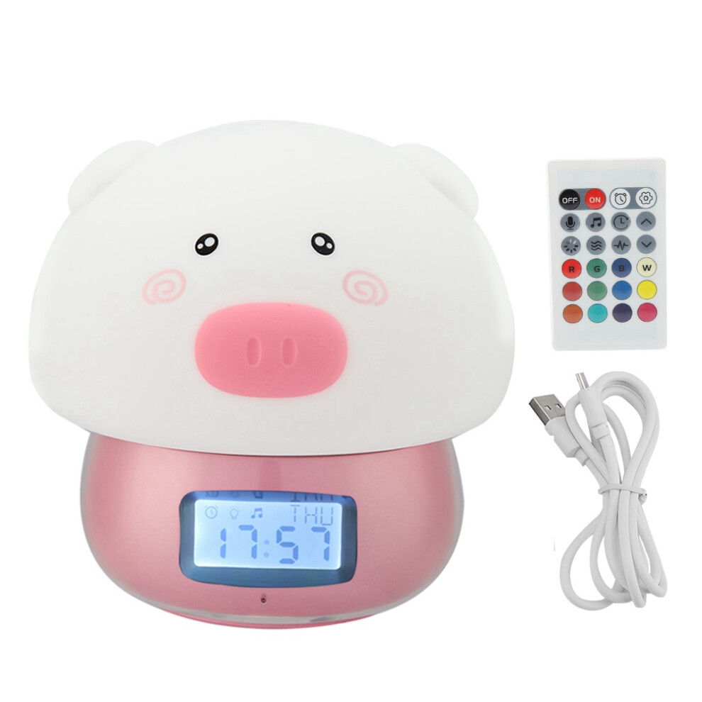Alarm Clock With Night For Kids Rechargeable Led Pig Lamp Dimmable Bedside Clock With Snooze Function And Usb Charging Light
