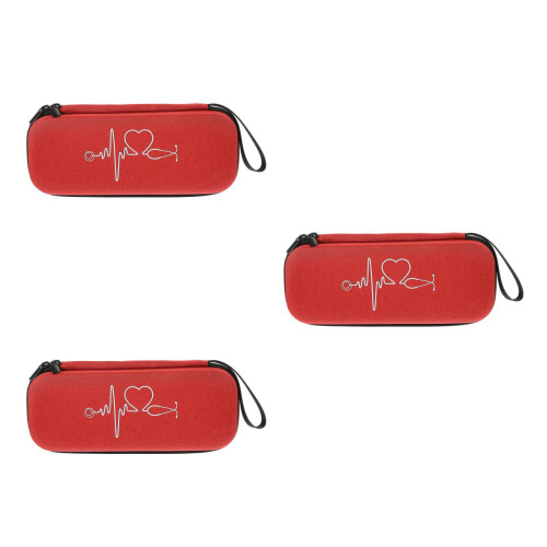 3Pcs Portable Stethoscope Case Red Storage Bag with Accessory Pocket 2