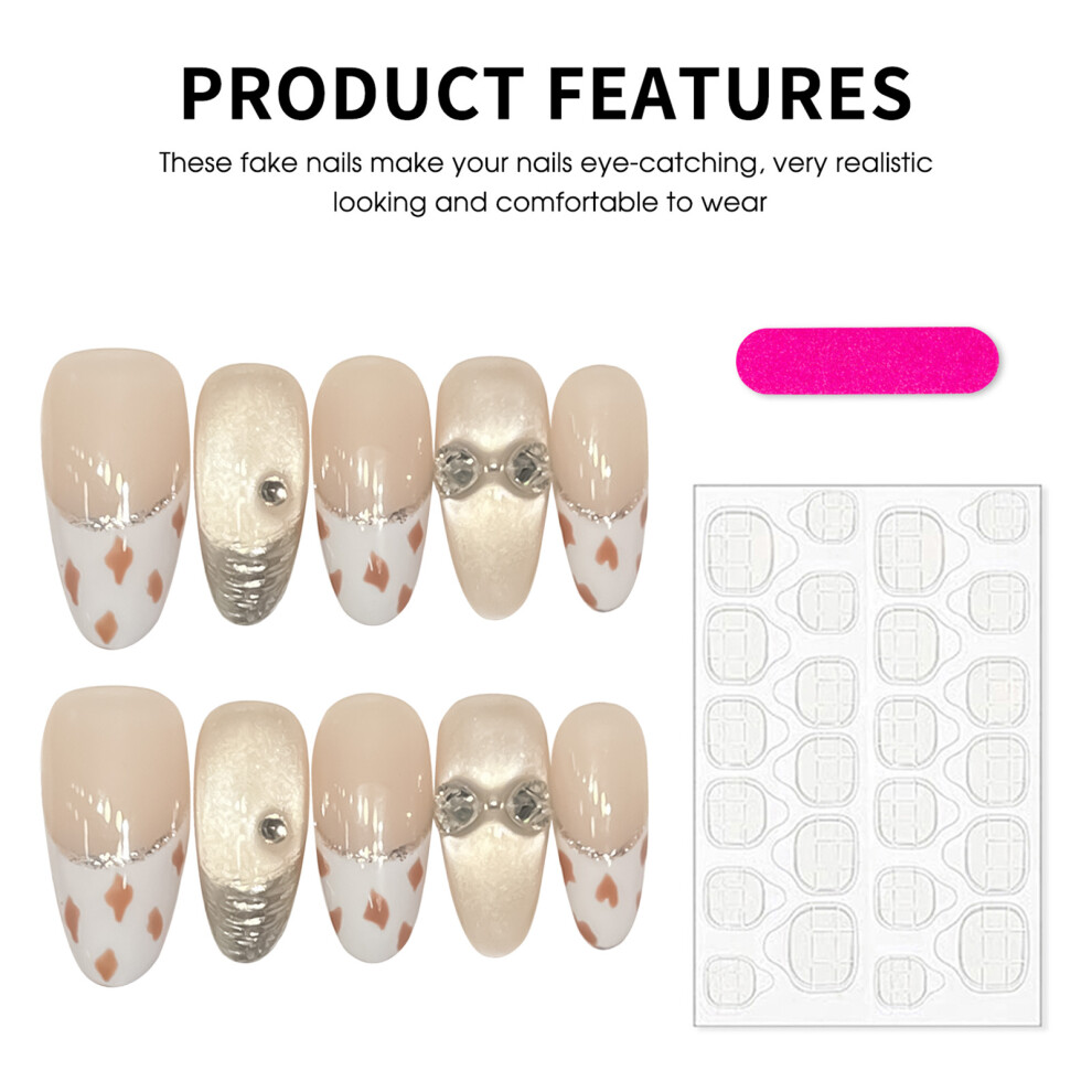 Dachuang Beauty (Medium Ellipse) Cat Eyes Fake Nails With French Tip Reusable Long Lasting Press On Nails For Manicure Lovers And Beauty Bloggers