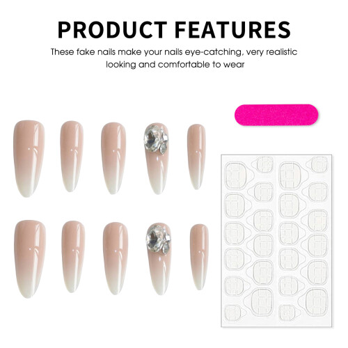 (M) 10PCS Glossy Gradient Press-On Nails DIY Home Art 1