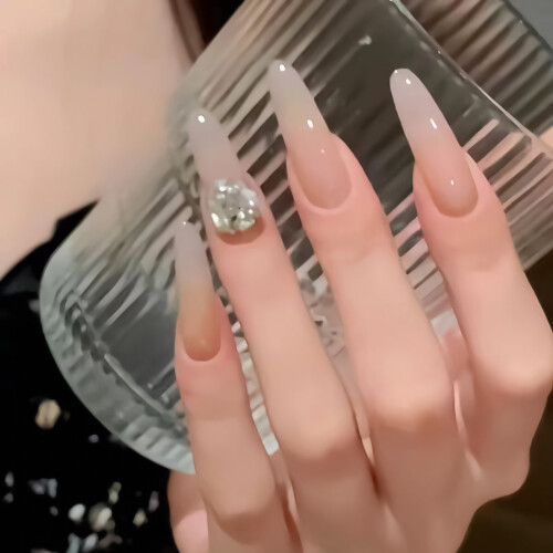(M) 10PCS Glossy Gradient Press-On Nails DIY Home Art 2