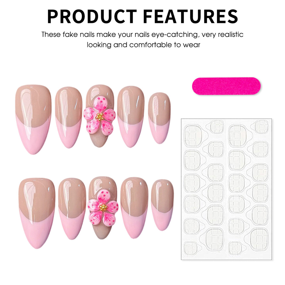 Dachuang Beauty Pink (M) 10Pcs French Tip Fake Nails - Nude Manicure Set