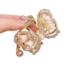(Pearl bow tie lily of the valley flower) Vintage Lily Hair Clip with Tassel - Baroque Style