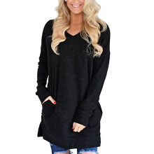 Sudadera tipo jersey de punto elástico de peso medio con cuello en V para mujer, corte holgado y amplio, con bolsillo interior, estilo túnica