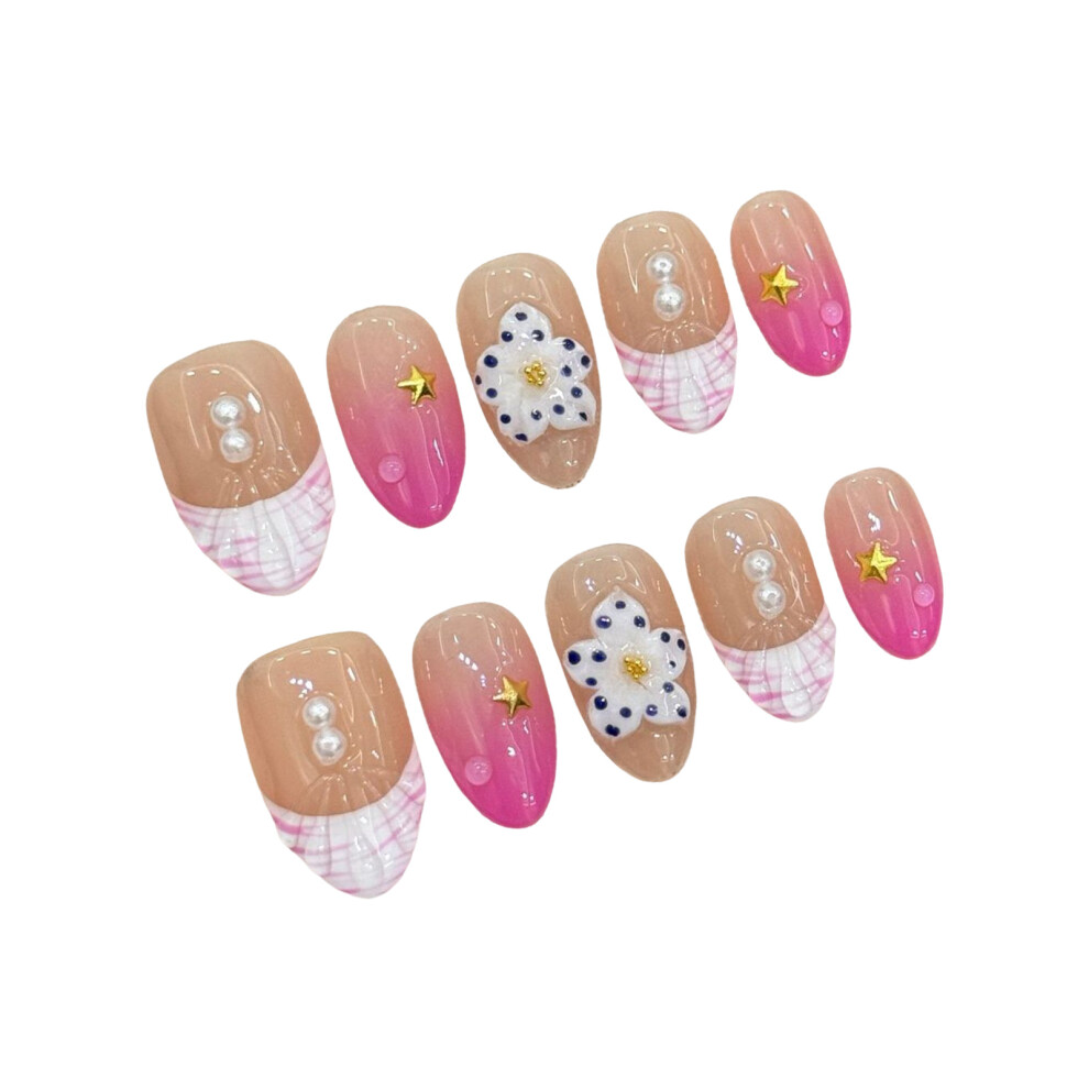 Dachuang Beauty (L) 10Pcs Pink Gradient Fake Nails, Easy Diy