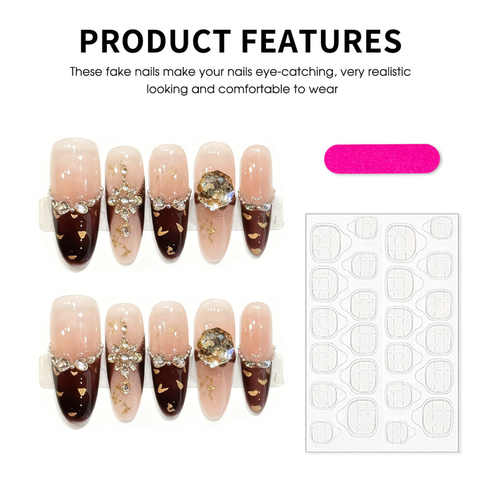 Dachuang Beauty (1699 Long Oval, S) 10Pcs Rhinestone Acrylic Press On Nails For Women