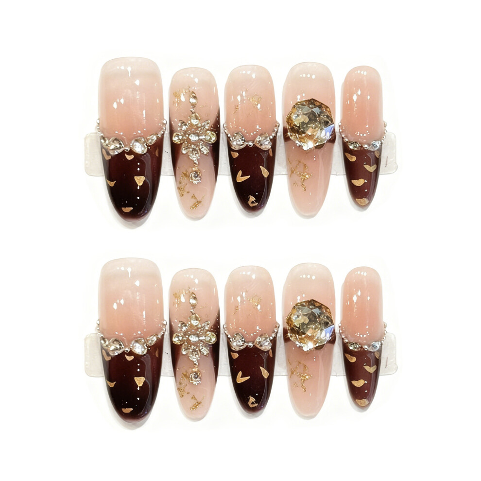 Dachuang Beauty (1699 Long Oval, M) 10Pcs Rhinestone Acrylic Press On Nails For Women