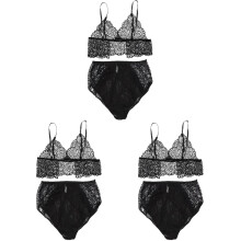 3Sets Comfortabele Zwarte Polyester Kant En Slip Lingerie Set