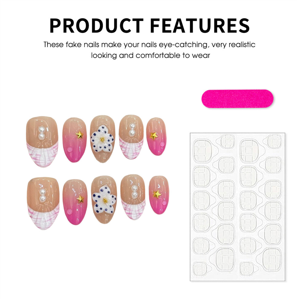 Dachuang Beauty (M) 10Pcs Pink Gradient Fake Nails, Easy Diy