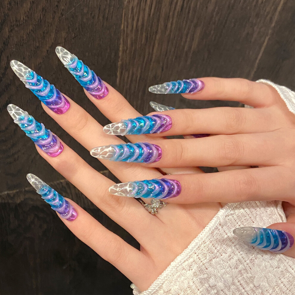 Dachuang Beauty Blue (L) Eco-Friendly Mauve Gradient Fake Nails - 50 Char